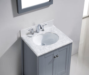 Virtu USA Caroline Avenue 24" Single Bath Vanity with Marble Top and Round Sink with Polished Chrome Faucet and Mirror - Luxe Bathroom Vanities Luxury Bathroom Fixtures Bathroom Furniture