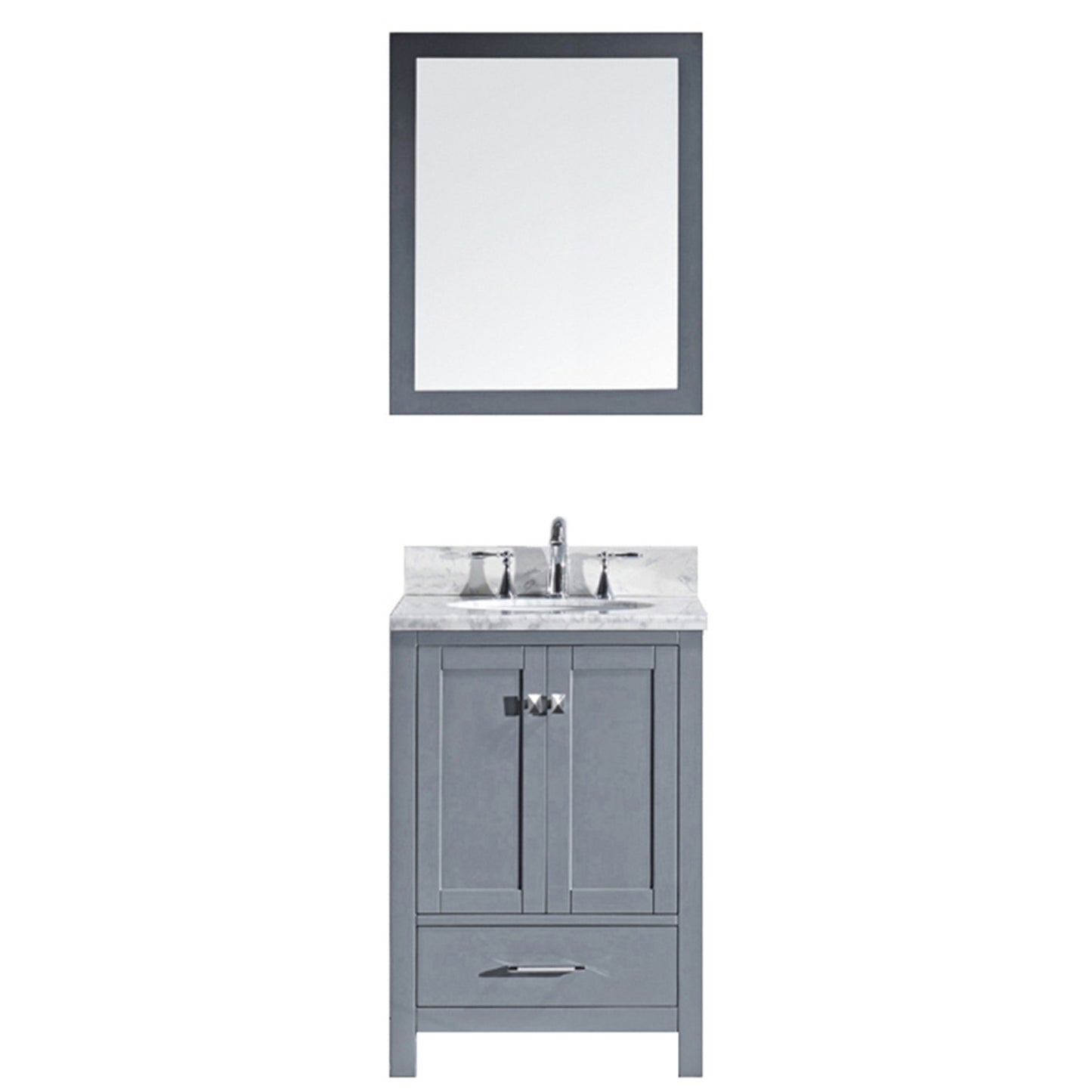 Virtu USA Caroline Avenue 24" Single Bath Vanity with Marble Top and Round Sink with Polished Chrome Faucet and Mirror - Luxe Bathroom Vanities Luxury Bathroom Fixtures Bathroom Furniture