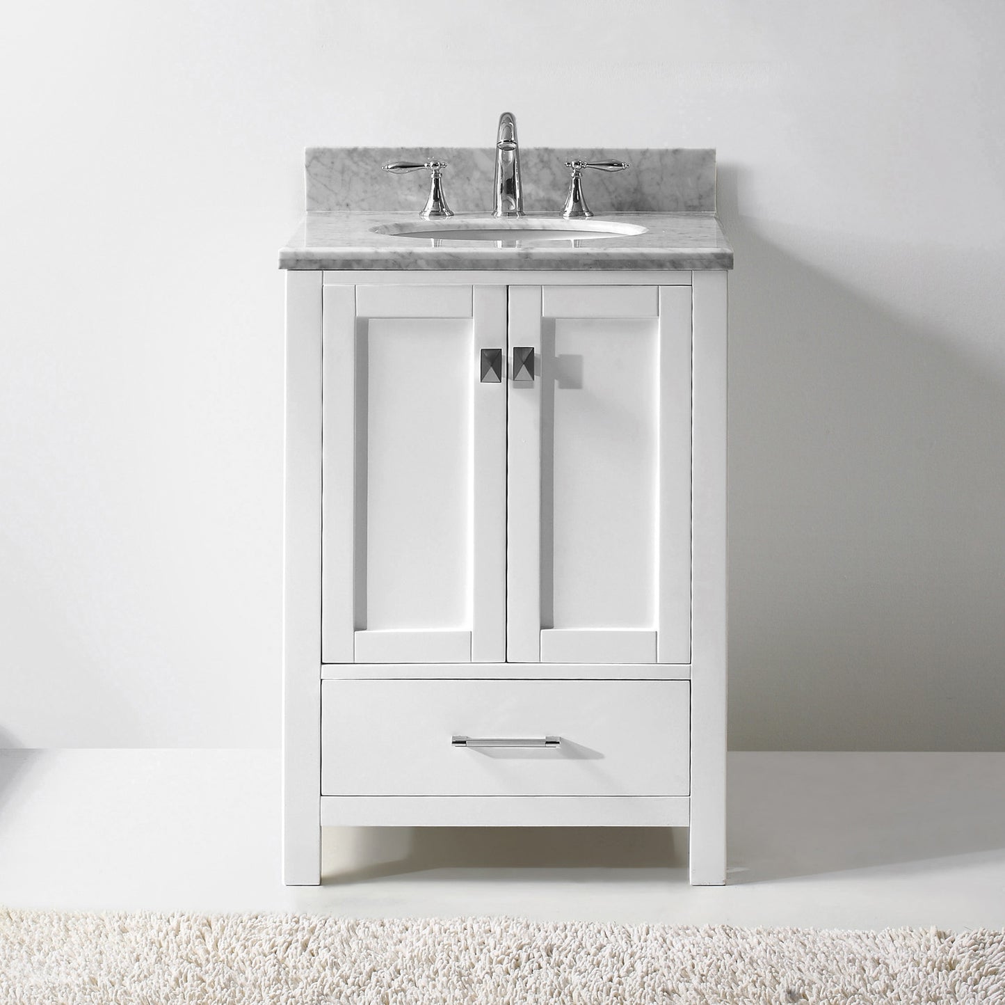 Virtu USA Caroline Avenue 24" Single Bath Vanity in White with Marble Top and Round Sink with Polished Chrome Faucet - Luxe Bathroom Vanities Luxury Bathroom Fixtures Bathroom Furniture