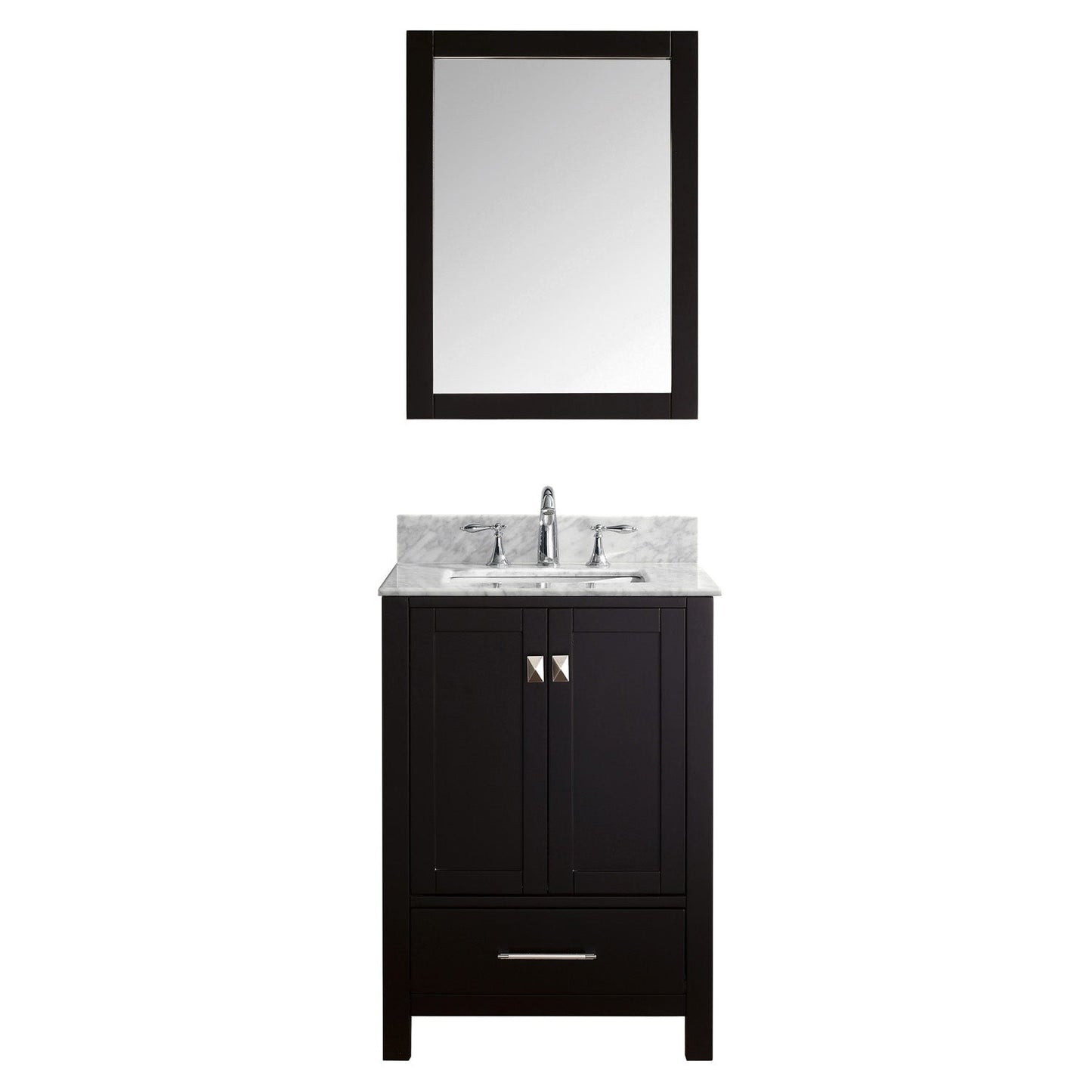 Virtu USA Caroline Avenue 24" Single Bath Vanity with Marble Top and Square Sink with Brushed Nickel Faucet and Mirror - Luxe Bathroom Vanities