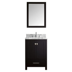 Virtu USA Caroline Avenue 24" Single Bath Vanity with Marble Top and Square Sink with Brushed Nickel Faucet and Mirror - Luxe Bathroom Vanities