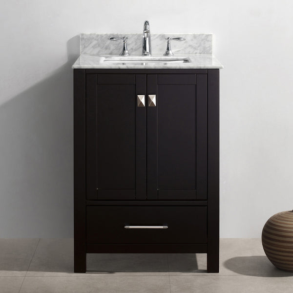 Virtu USA Caroline Avenue 24" Single Bath Vanity in Espresso with Marble Top and Square Sink - Luxe Bathroom Vanities Luxury Bathroom Fixtures Bathroom Furniture