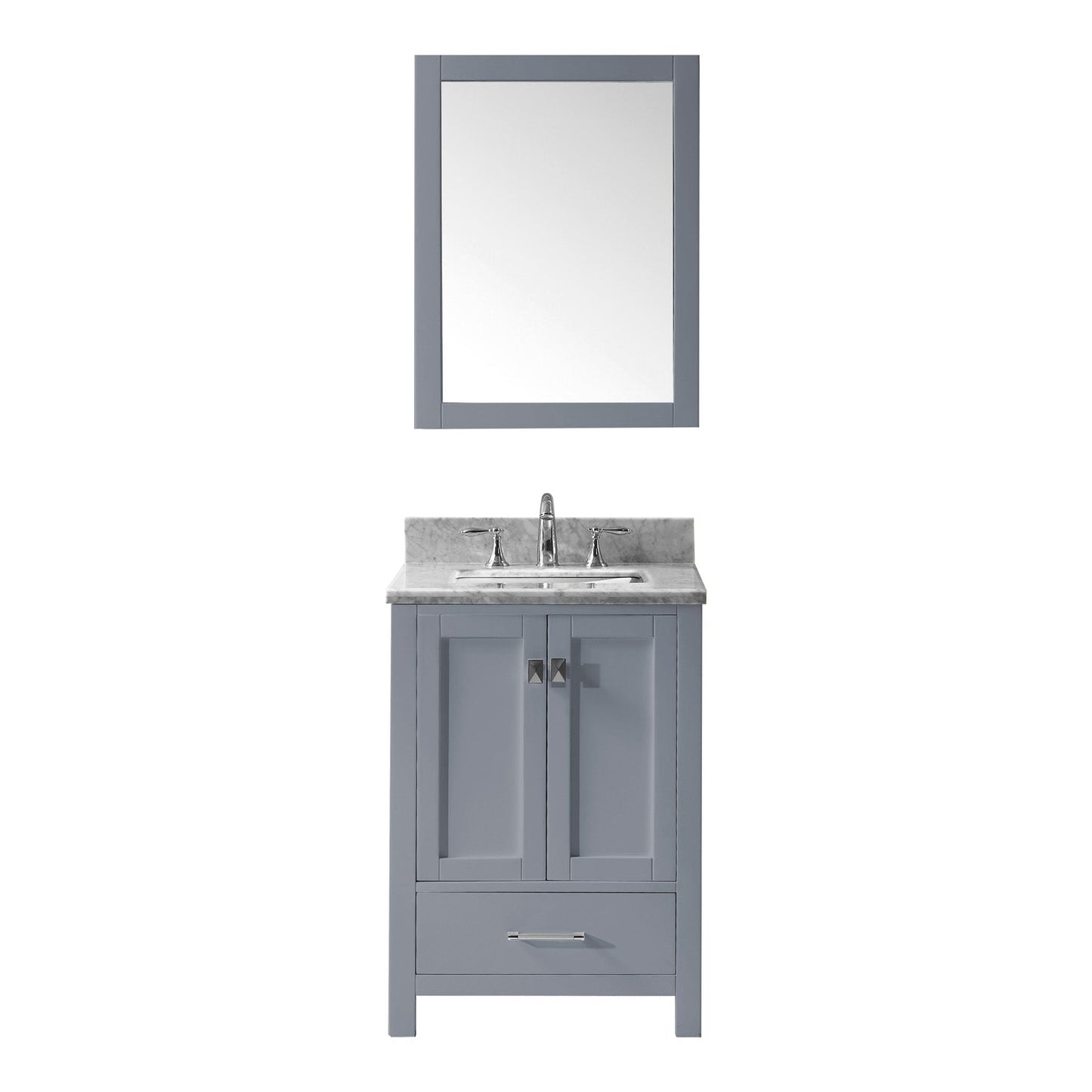Virtu USA Caroline Avenue 24" Single Bath Vanity with Marble Top and Square Sink with Polished Chrome Faucet and Mirror - Luxe Bathroom Vanities