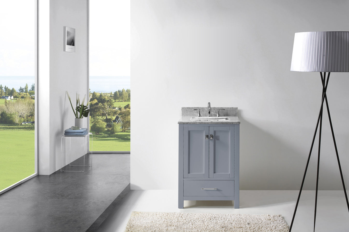 Virtu USA Caroline Avenue 24" Single Bath Vanity in White with White Marble Top and Square Sink with Polished Chrome Faucet - Luxe Bathroom Vanities