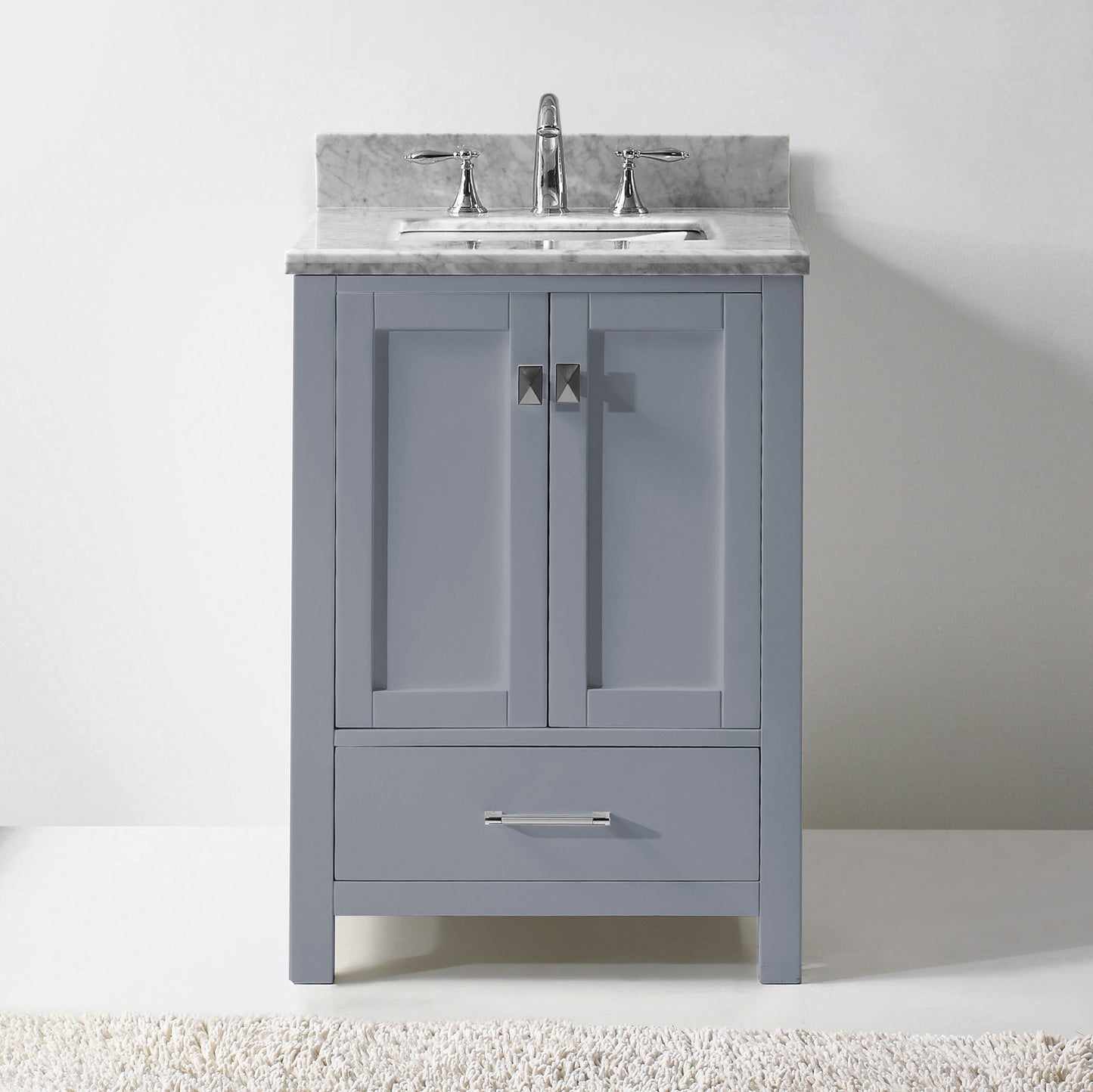 Virtu USA Caroline Avenue 24" Single Bath Vanity in White with White Marble Top and Square Sink with Polished Chrome Faucet - Luxe Bathroom Vanities