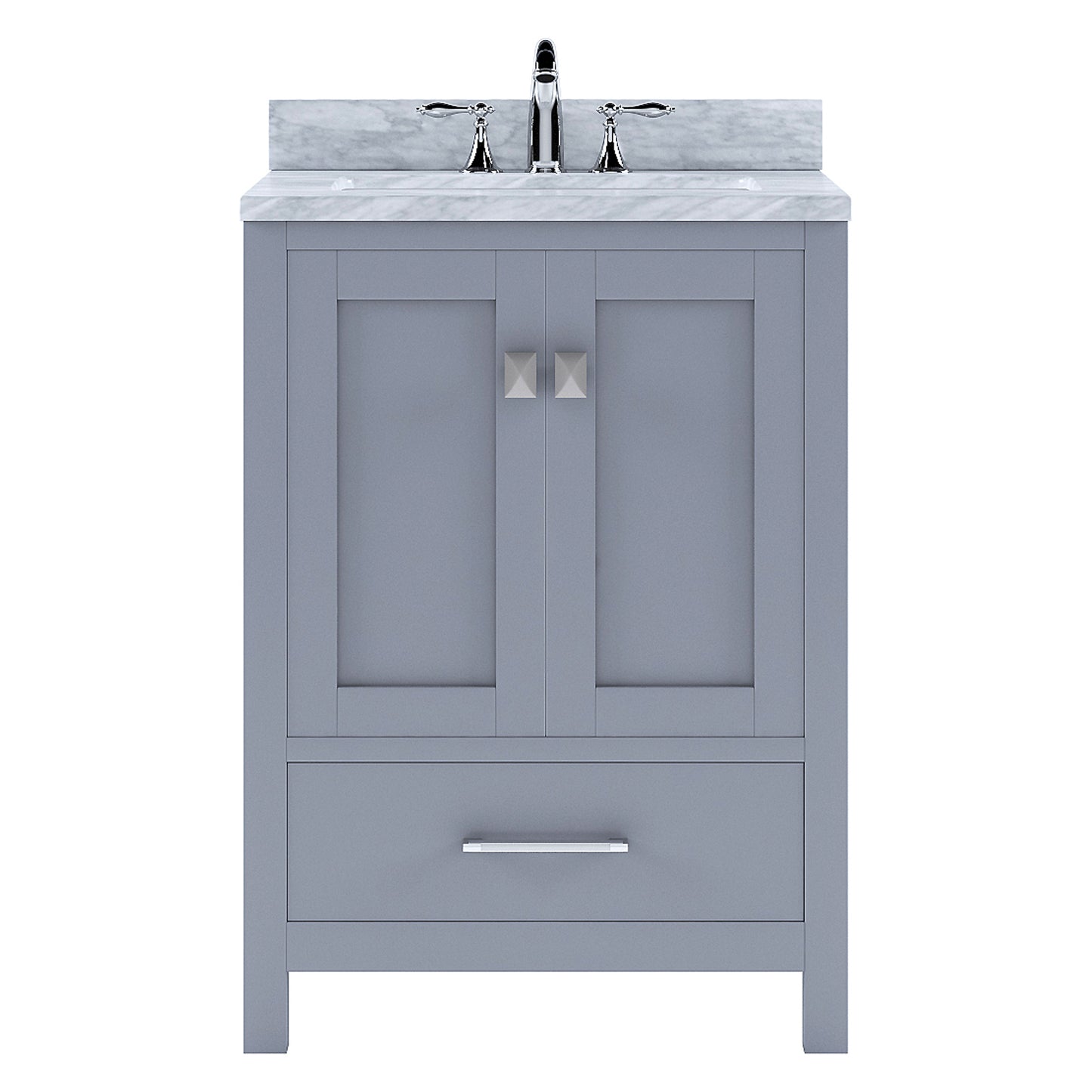 Virtu USA Caroline Avenue 24" Single Bath Vanity in White with White Marble Top and Square Sink with Polished Chrome Faucet - Luxe Bathroom Vanities
