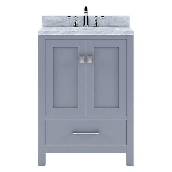 Virtu USA Caroline Avenue 24" Single Bath Vanity in White with White Marble Top and Square Sink with Polished Chrome Faucet - Luxe Bathroom Vanities