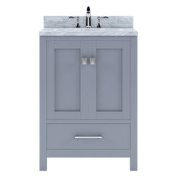 Virtu USA Caroline Avenue 24" Single Bath Vanity in Gray with White Marble Top and Square Sink with Brushed Nickel Faucet - Luxe Bathroom Vanities