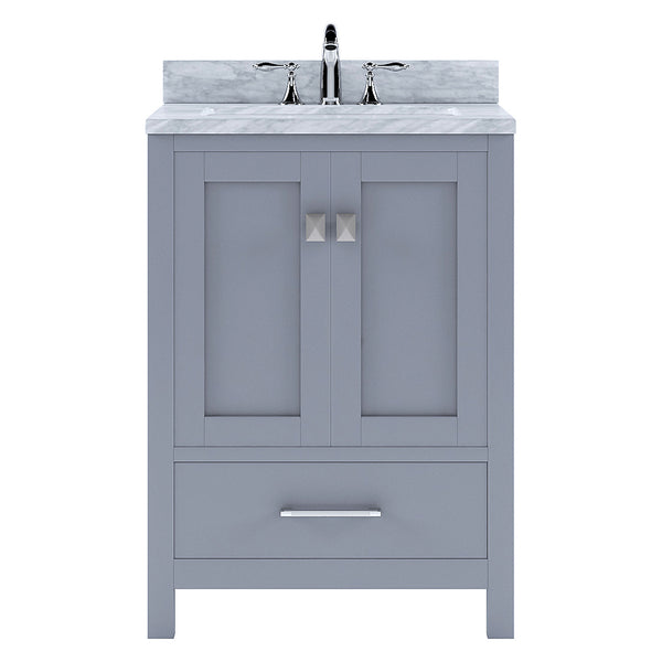 Virtu USA Caroline Avenue 24" Single Bath Vanity in Gray with White Marble Top and Square Sink with Brushed Nickel Faucet - Luxe Bathroom Vanities