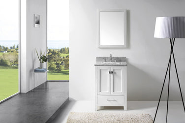 Virtu USA Caroline Avenue 24" Single Bath Vanity with Marble Top and Square Sink with Brushed Nickel Faucet and Mirror - Luxe Bathroom Vanities