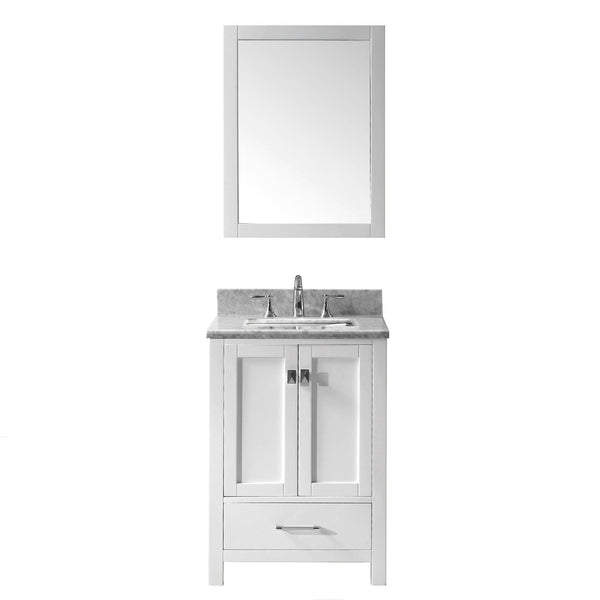 Virtu USA Caroline Avenue 24" Single Bath Vanity with Marble Top and Square Sink with Brushed Nickel Faucet and Mirror - Luxe Bathroom Vanities