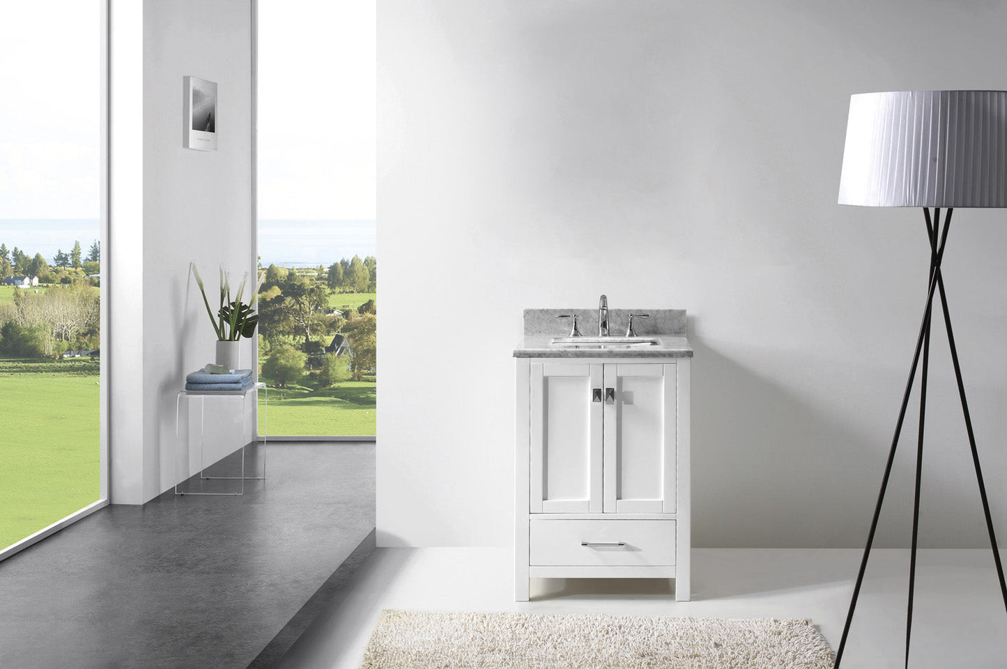 Virtu USA Caroline Avenue 24" Single Bath Vanity in White with White Marble Top and Square Sink with Polished Chrome Faucet - Luxe Bathroom Vanities