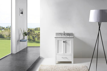Virtu USA Caroline Avenue 24" Single Bath Vanity in White with White Marble Top and Square Sink with Polished Chrome Faucet - Luxe Bathroom Vanities