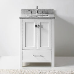 Virtu USA Caroline Avenue 24" Single Bath Vanity in White with White Marble Top and Square Sink with Polished Chrome Faucet - Luxe Bathroom Vanities