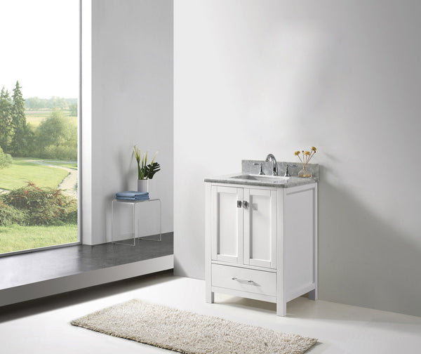 Virtu USA Caroline Avenue 24" Single Bath Vanity in White with White Marble Top and Square Sink with Polished Chrome Faucet - Luxe Bathroom Vanities
