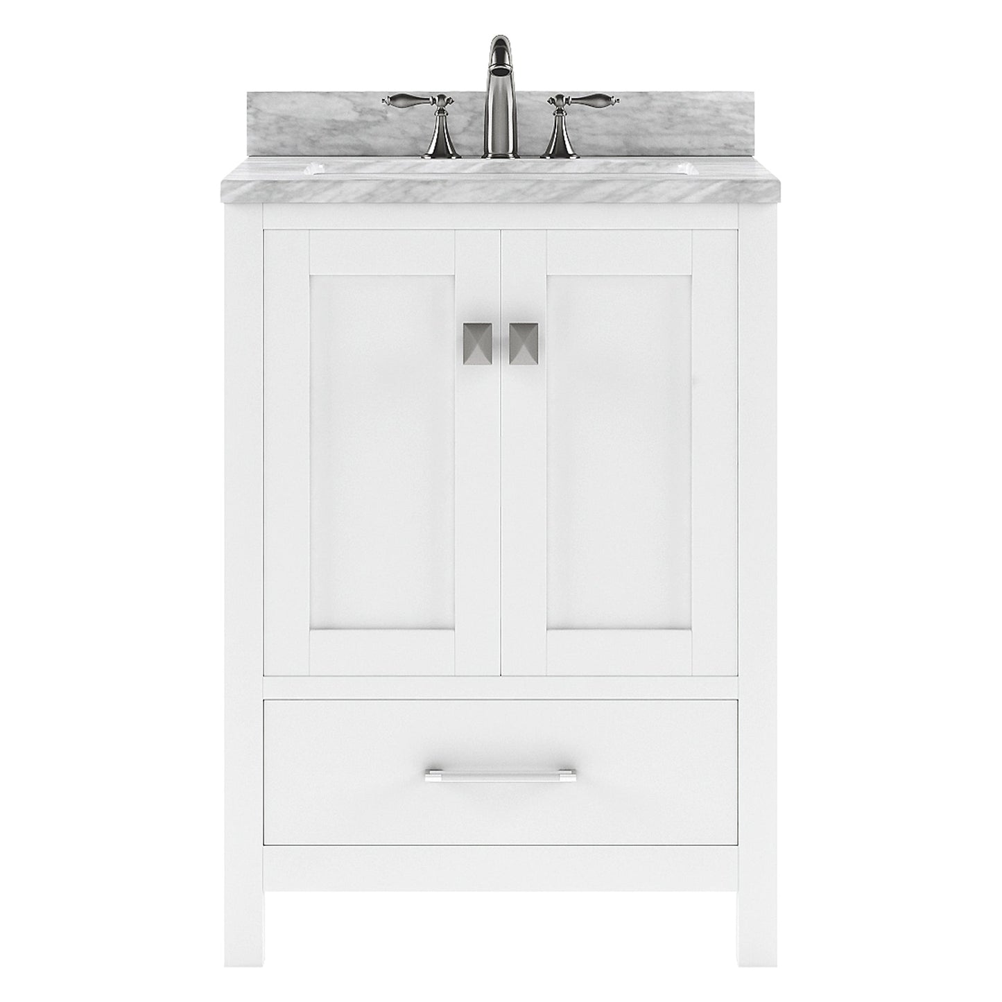 Virtu USA Caroline Avenue 24" Single Bath Vanity in White with White Marble Top and Square Sink with Polished Chrome Faucet - Luxe Bathroom Vanities