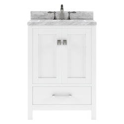 Virtu USA Caroline Avenue 24" Single Bath Vanity in White with White Marble Top and Square Sink with Polished Chrome Faucet - Luxe Bathroom Vanities
