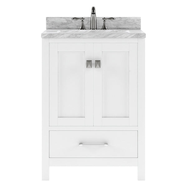 Virtu USA Caroline Avenue 24" Single Bath Vanity in White with White Marble Top and Square Sink with Polished Chrome Faucet - Luxe Bathroom Vanities