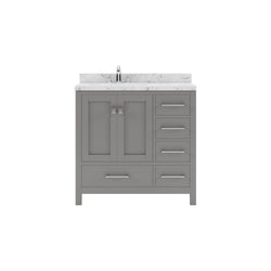 Virtu USA Caroline Avenue 36" Single Bath Vanity with White Quartz Top and Round Sink with Brushed Nickel Faucet with Matching Mirror - Luxe Bathroom Vanities