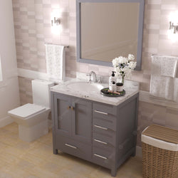 Virtu USA Caroline Avenue 36" Single Bath Vanity with White Quartz Top and Round Sink with Matching Mirror - Luxe Bathroom Vanities