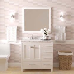 Virtu USA Caroline Avenue 36" Single Bath Vanity with White Quartz Top and Round Sink with Matching Mirror - Luxe Bathroom Vanities