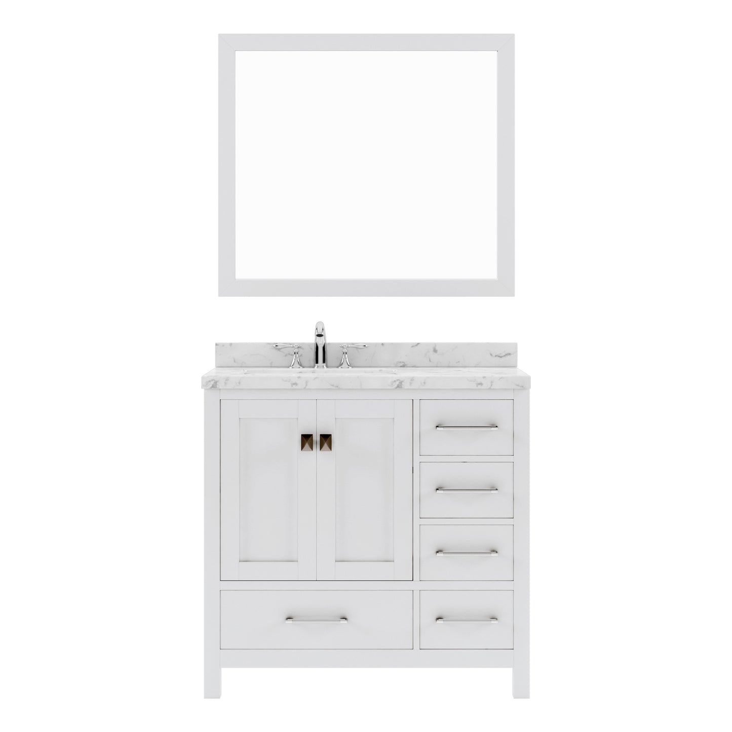 Virtu USA Caroline Avenue 36" Single Bath Vanity with White Quartz Top and Round Sink with Brushed Nickel Faucet with Matching Mirror - Luxe Bathroom Vanities