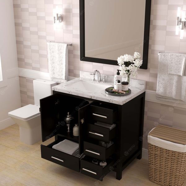 Virtu USA Caroline Avenue 36" Single Bath Vanity with White Quartz Top and Square Sink with Matching Mirror - Luxe Bathroom Vanities