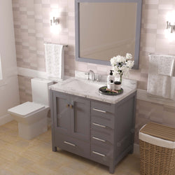 Virtu USA Caroline Avenue 36" Single Bath Vanity with White Quartz Top and Square Sink with Matching Mirror - Luxe Bathroom Vanities