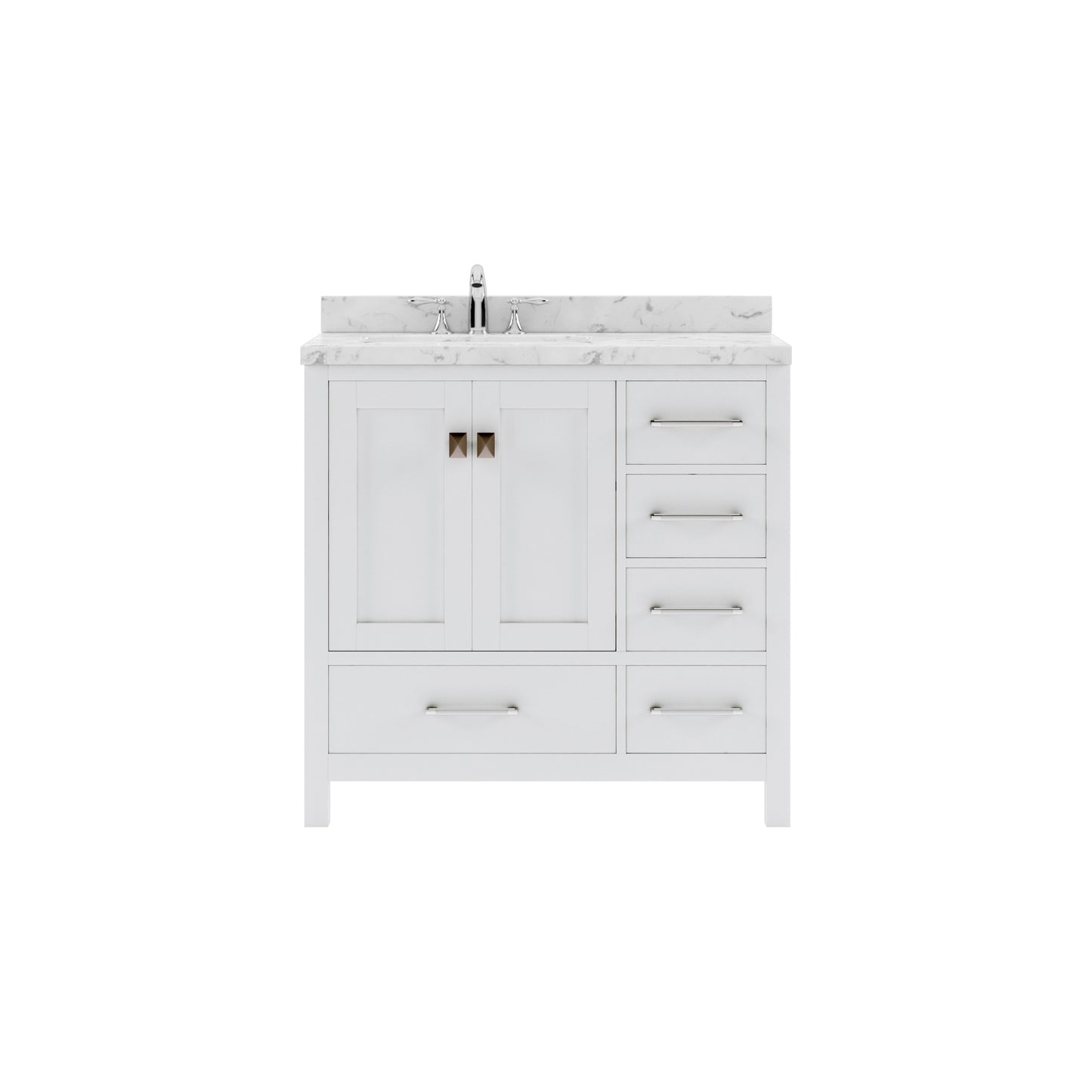 Virtu USA Caroline Avenue 36" Single Bath Vanity with White Quartz Top and Square Sink with Polished Chrome Faucet with Matching Mirror - Luxe Bathroom Vanities