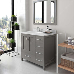 Virtu USA Caroline Avenue 36" Single Bath Vanity with Dazzle White Top and Round Sink with Mirror - Luxe Bathroom Vanities
