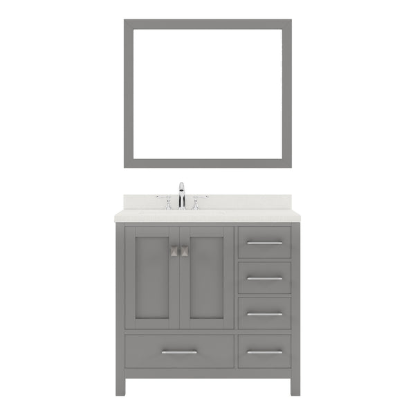 Virtu USA Caroline Avenue 36" Single Bath Vanity in White with White Quartz Top and Square Sink with Brushed Nickel Faucet with Matching Mirror - Luxe Bathroom Vanities