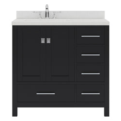 Virtu USA Caroline Avenue 36" Single Bath Vanity in White with White Quartz Top and Square Sink with Polished Chrome Faucet with Matching Mirror - Luxe Bathroom Vanities