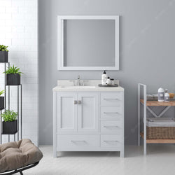 Virtu USA Caroline Avenue 36" Single Bath Vanity in White with White Quartz Top and Square Sink with Matching Mirror - Luxe Bathroom Vanities
