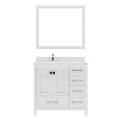 Virtu USA Caroline Avenue 36" Single Bath Vanity in White with White Quartz Top and Square Sink with Brushed Nickel Faucet with Matching Mirror - Luxe Bathroom Vanities