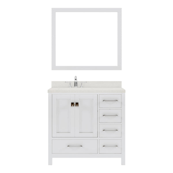 Virtu USA Caroline Avenue 36" Single Bath Vanity in White with White Quartz Top and Square Sink with Polished Chrome Faucet with Matching Mirror - Luxe Bathroom Vanities