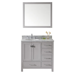 Virtu USA Caroline Avenue 36" Single Bath Vanity with Marble Top and Round Sink with Brushed Nickel Faucet and Mirror - Luxe Bathroom Vanities