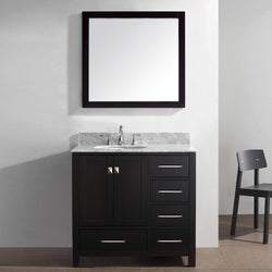 Virtu USA Caroline Avenue 36" Single Bath Vanity with Marble Top and Round Sink with Brushed Nickel Faucet and Mirror - Luxe Bathroom Vanities Luxury Bathroom Fixtures Bathroom Furniture