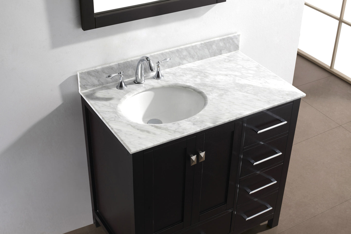 Virtu USA Caroline Avenue 36" Single Bath Vanity with Marble Top and Round Sink with Brushed Nickel Faucet and Mirror - Luxe Bathroom Vanities Luxury Bathroom Fixtures Bathroom Furniture