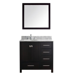 Virtu USA Caroline Avenue 36" Single Bath Vanity with Marble Top and Round Sink with Polished Chrome Faucet and Mirror - Luxe Bathroom Vanities Luxury Bathroom Fixtures Bathroom Furniture