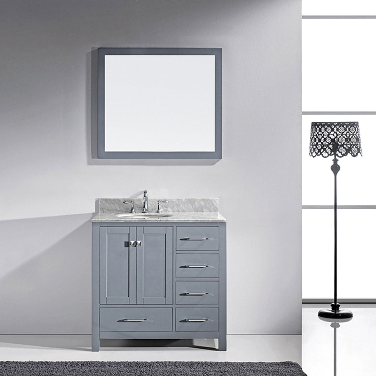 Virtu USA Caroline Avenue 36" Single Bath Vanity with Marble Top and Round Sink with Brushed Nickel Faucet and Mirror - Luxe Bathroom Vanities Luxury Bathroom Fixtures Bathroom Furniture