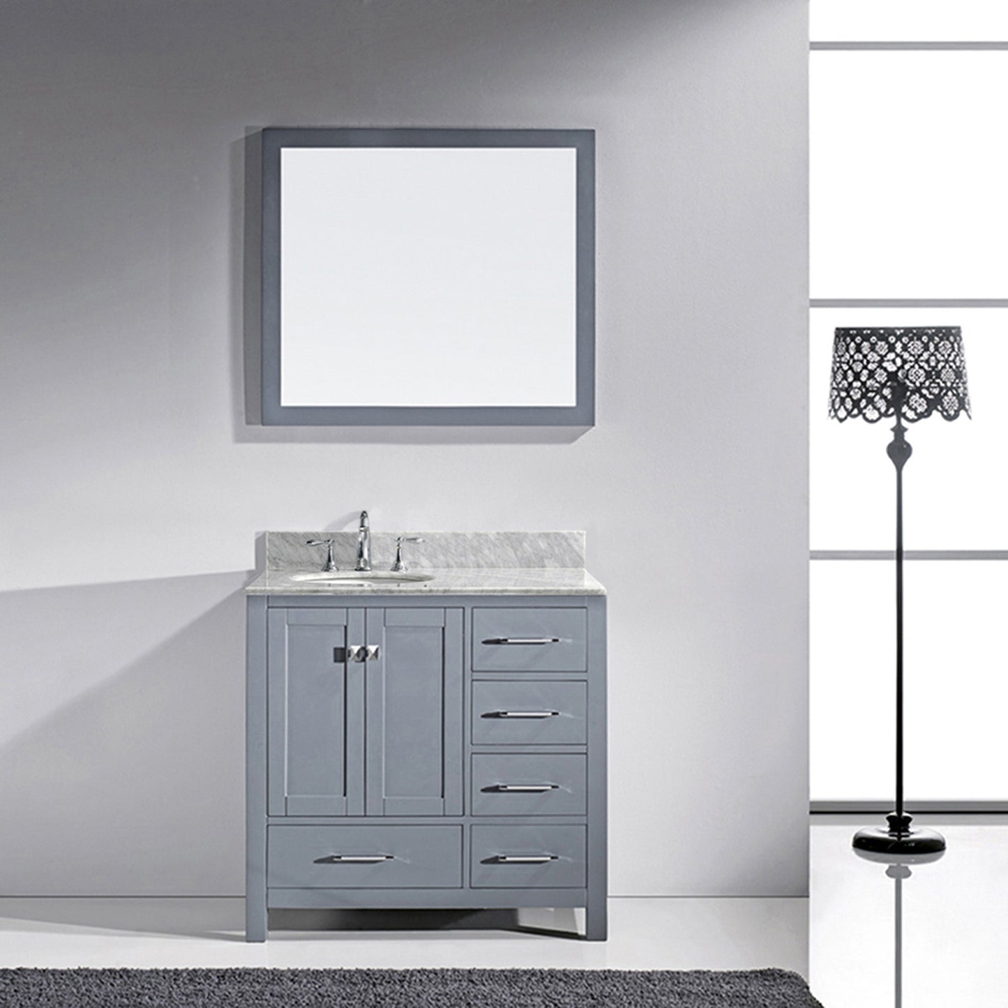 Virtu USA Caroline Avenue 36" Single Bath Vanity with Marble Top and Round Sink with Brushed Nickel Faucet and Mirror - Luxe Bathroom Vanities Luxury Bathroom Fixtures Bathroom Furniture