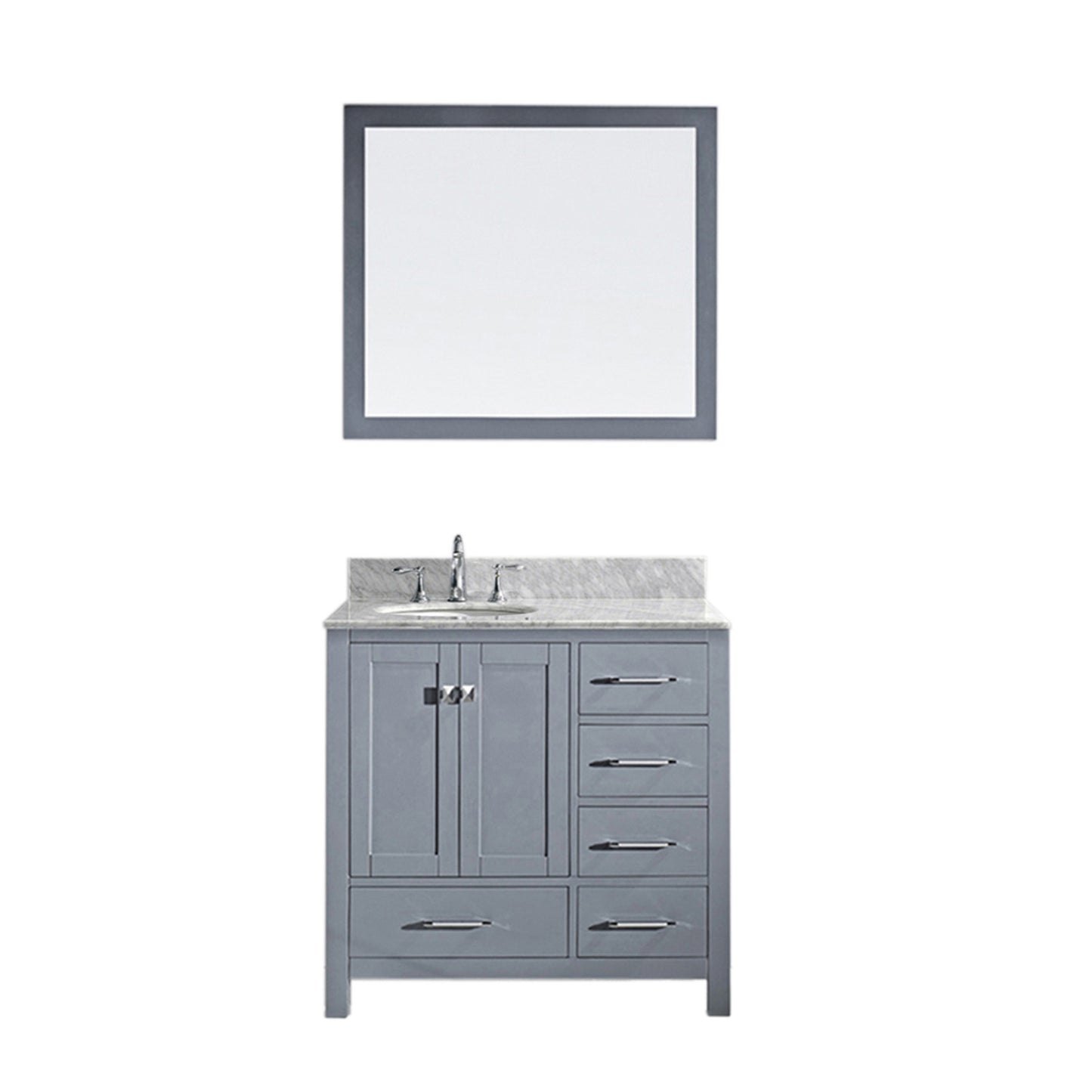 Virtu USA Caroline Avenue 36" Single Bath Vanity with Marble Top and Round Sink with Brushed Nickel Faucet and Mirror - Luxe Bathroom Vanities Luxury Bathroom Fixtures Bathroom Furniture