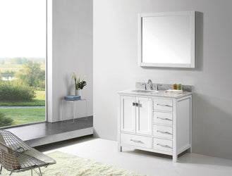 Virtu USA Caroline Avenue 36" Single Bath Vanity with Marble Top and Round Sink with Brushed Nickel Faucet and Mirror - Luxe Bathroom Vanities Luxury Bathroom Fixtures Bathroom Furniture