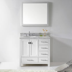 Virtu USA Caroline Avenue 36" Single Bath Vanity in White with Marble Top and Round Sink with Polished Chrome Faucet - Luxe Bathroom Vanities Luxury Bathroom Fixtures Bathroom Furniture