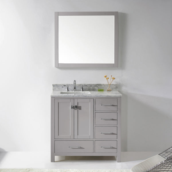 Virtu USA Caroline Avenue 36" Single Bath Vanity with Marble Top and Square Sink with Polished Chrome Faucet and Mirror - Luxe Bathroom Vanities Luxury Bathroom Fixtures Bathroom Furniture