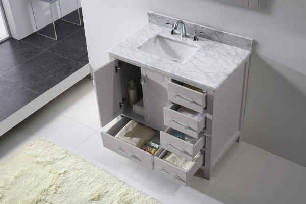 Virtu USA Caroline Avenue 36" Single Bath Vanity with Marble Top and Square Sink with Mirror - Luxe Bathroom Vanities Luxury Bathroom Fixtures Bathroom Furniture