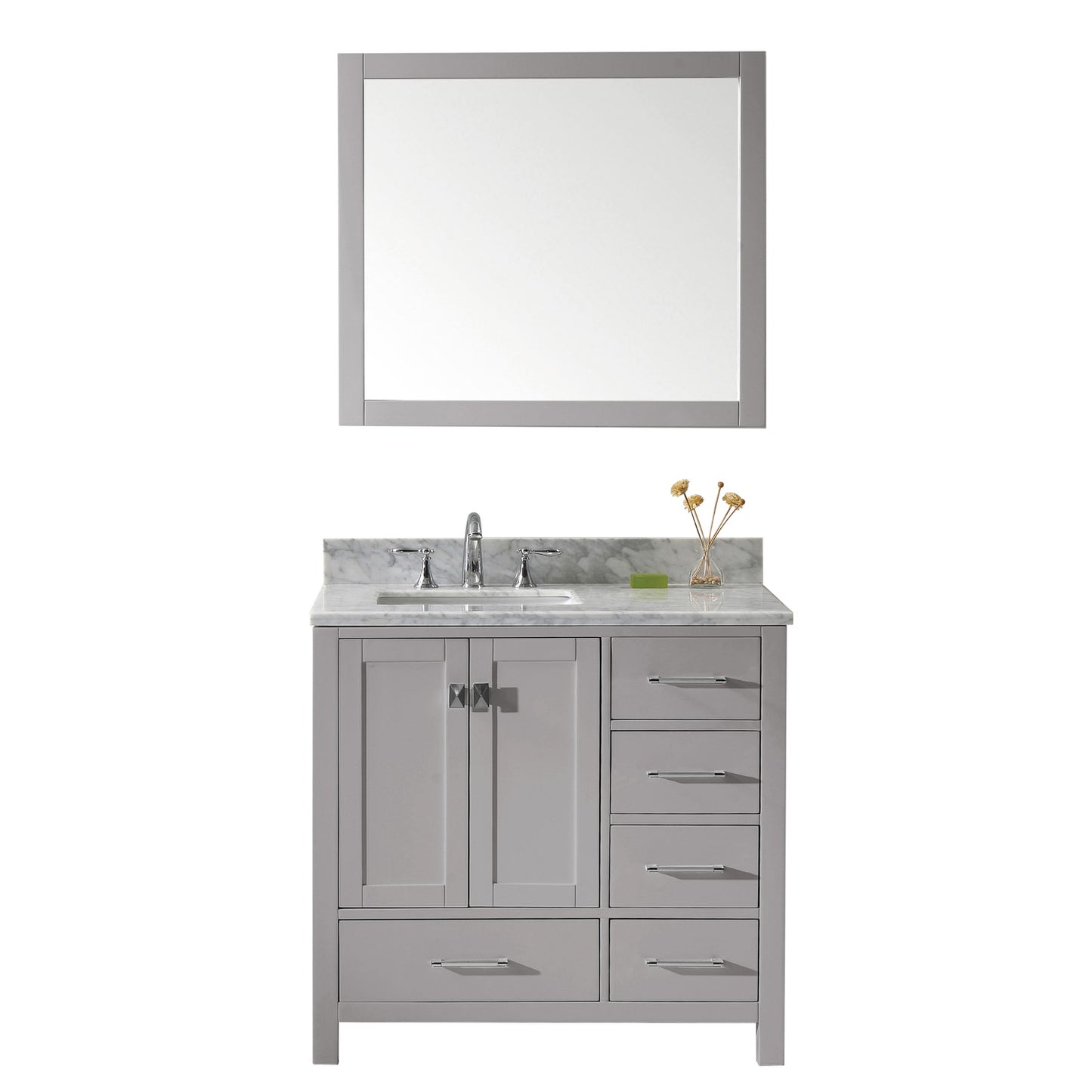 Virtu USA Caroline Avenue 36" Single Bath Vanity with Marble Top and Square Sink with Mirror - Luxe Bathroom Vanities Luxury Bathroom Fixtures Bathroom Furniture