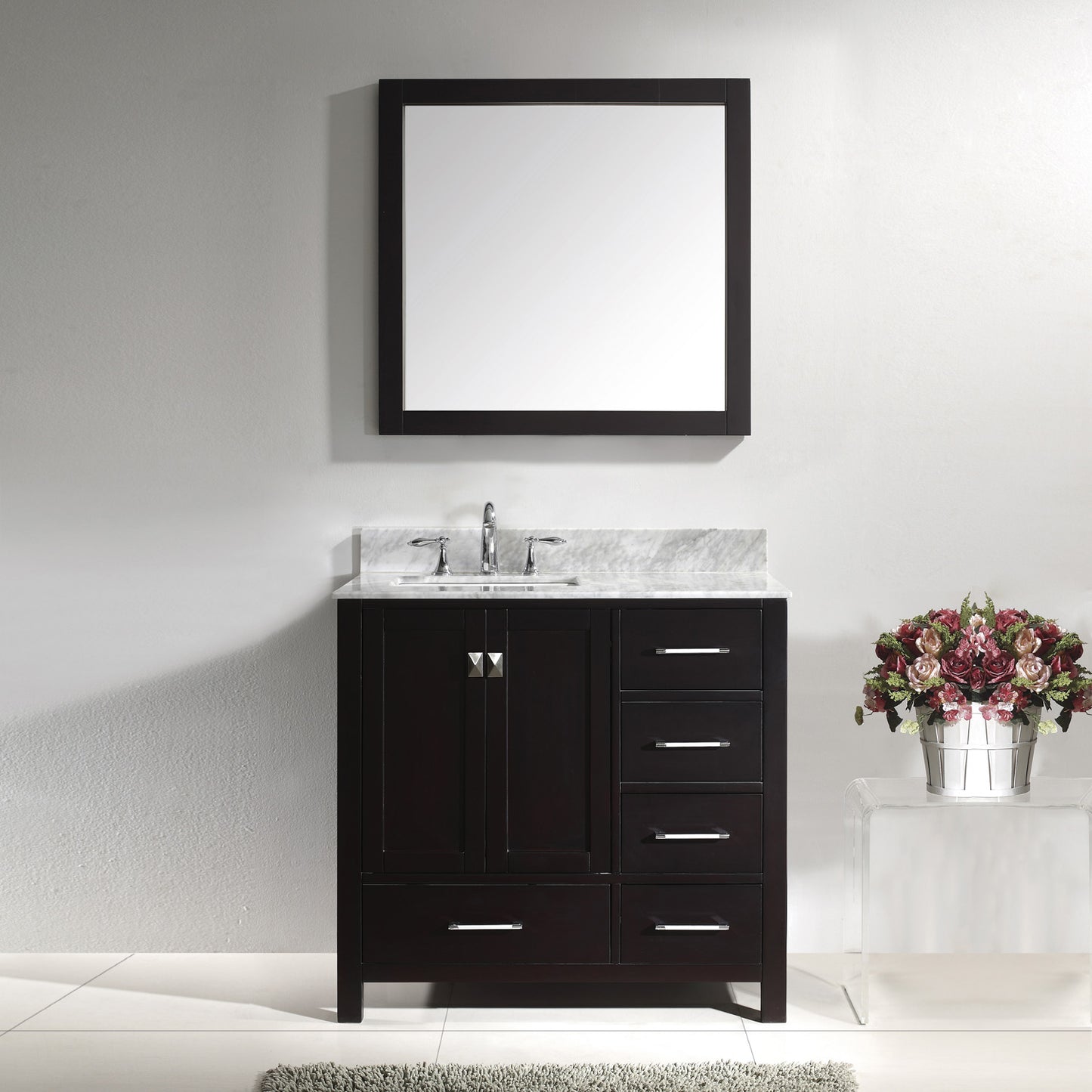 Virtu USA Caroline Avenue 36" Single Bath Vanity with Marble Top and Square Sink with Mirror - Luxe Bathroom Vanities Luxury Bathroom Fixtures Bathroom Furniture