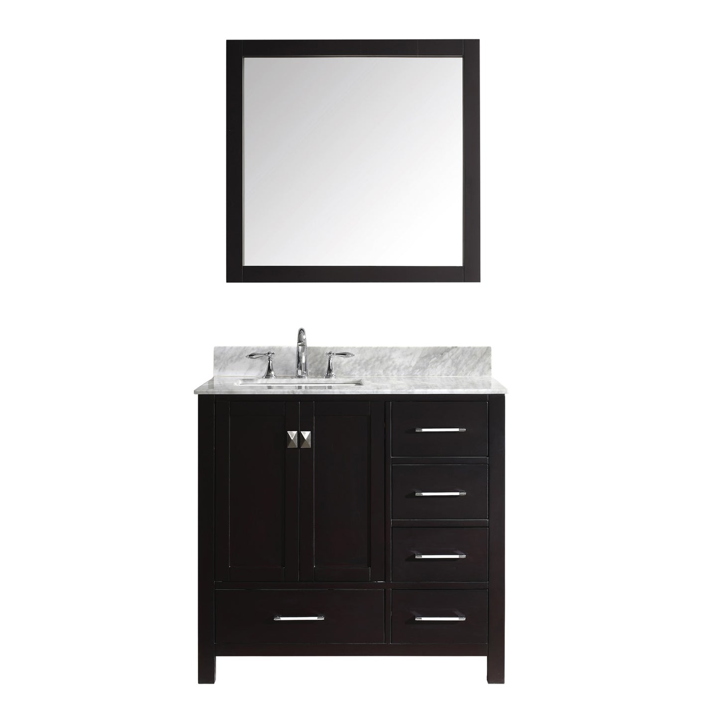 Virtu USA Caroline Avenue 36" Single Bath Vanity with Marble Top and Square Sink with Mirror - Luxe Bathroom Vanities Luxury Bathroom Fixtures Bathroom Furniture