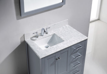 Virtu USA Caroline Avenue 36" Single Bath Vanity with Marble Top and Square Sink with Polished Chrome Faucet and Mirror - Luxe Bathroom Vanities Luxury Bathroom Fixtures Bathroom Furniture